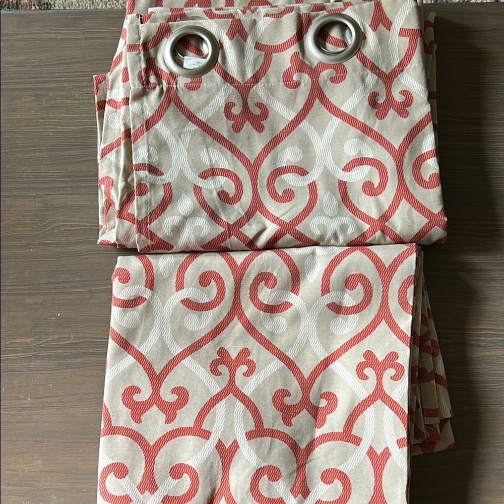 NWOT Orange and Cream Patterned Curtains